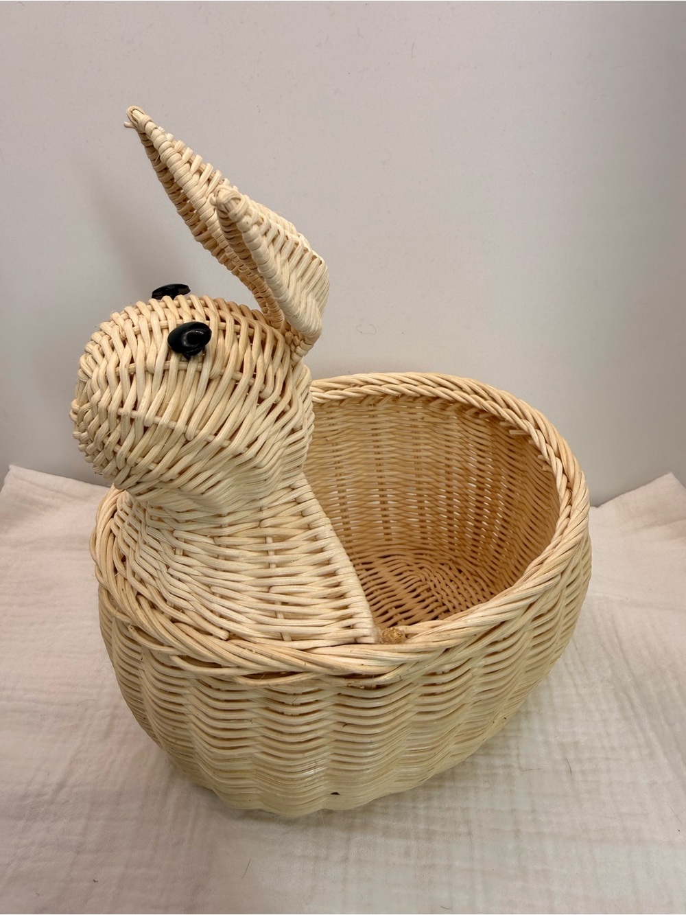 Vintage Wicker Bunny Easter Basket Woven Rabbit Decor Spring Cute